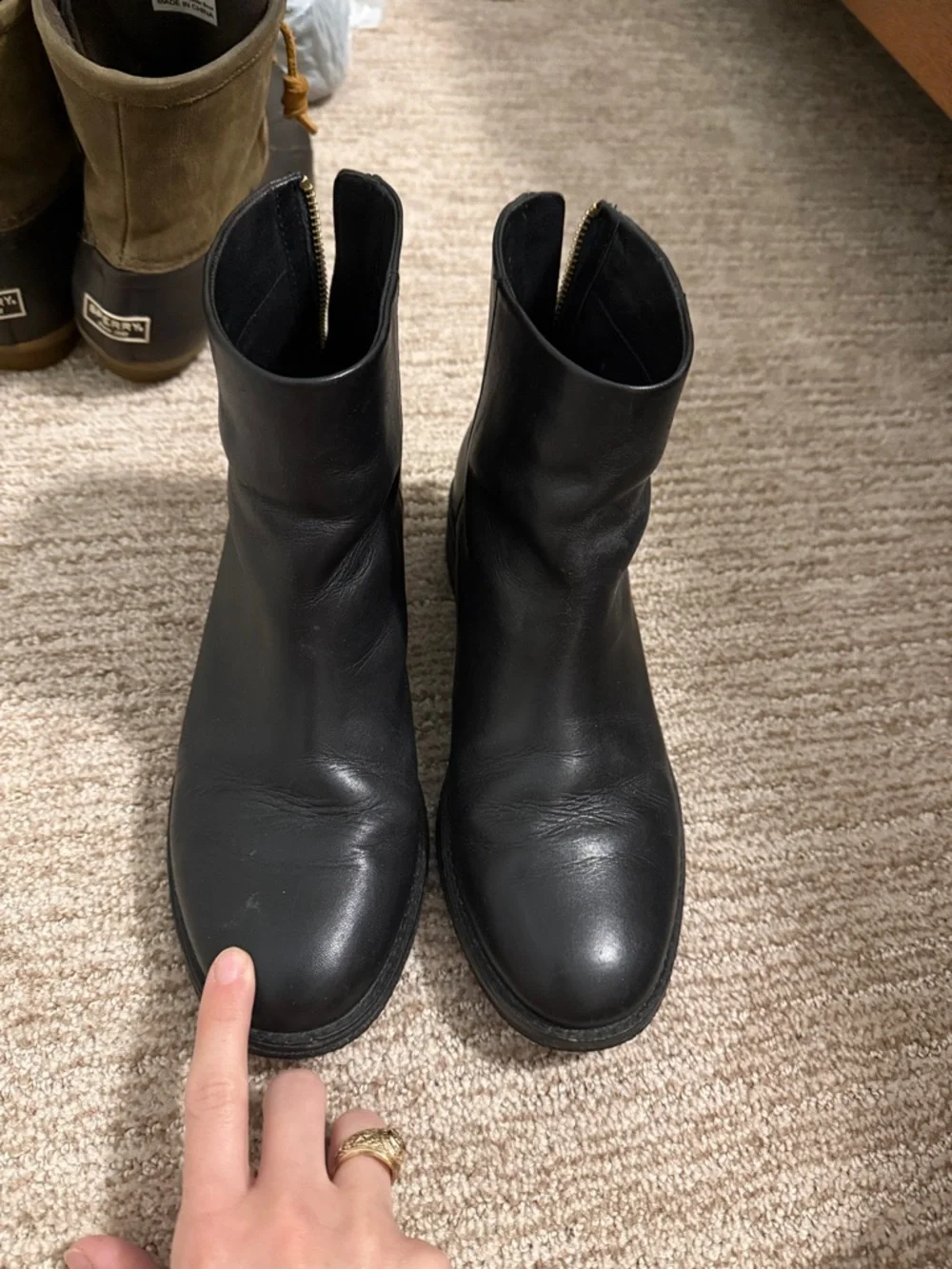 Sperry Black Leather Ankle Boots - Women - Picture 2 of 4
